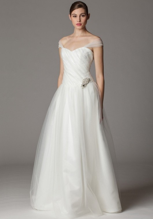 drop shoulder bridal gown